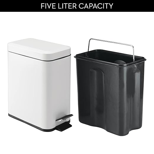 iDesign Rectangular 1.3 Gallon Bathroom Trash Set of 2-White Rectangle Step Can 5L M2