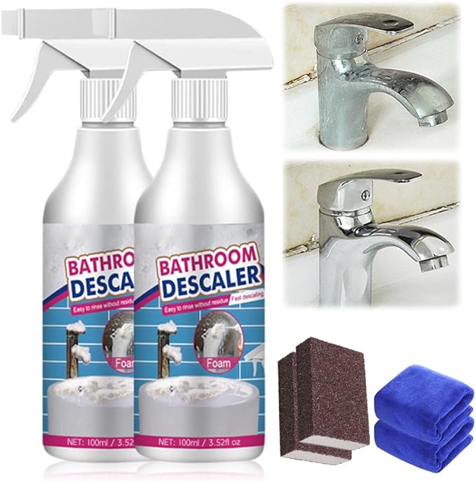 Bathroom Descaler Foam Cleaner 2026 New Powerful Cleaner Spray Stubborn Stains Cleaners Multipurpose Bathrooms Cleaning Foam Spray Rinse Cleaning Foam for Kitchen Bath Sink Glass (2PCS)