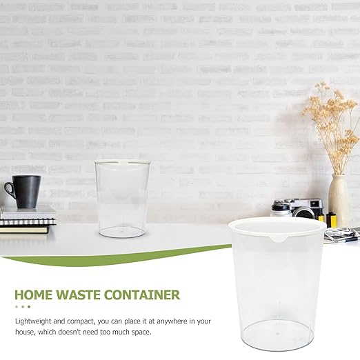 NUOBESTY Transparent Round Trash Bin Large Capacity Household Storage Container Lightweight Plastic Waste Basket for Home Office Kitchen with Simple Elegant Design