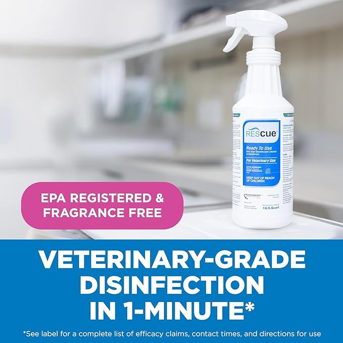 REScue One-Step Ready-to-Use Disinfectant Cleaner &amp Deodorizer – For Veterinary Use Animal Shelters Pet Foster Homes Kennels Litter Box – 32 Ounce RTU (6 Pack)