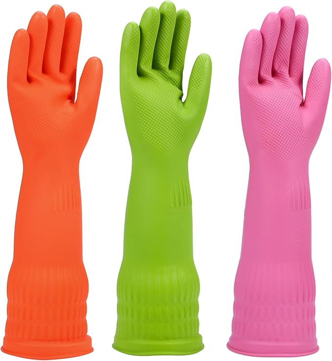 Rubber dishwashing gloves 3 or 6 Pairs for kitchenCleaning washing dish gloves long for household reuseable durable.