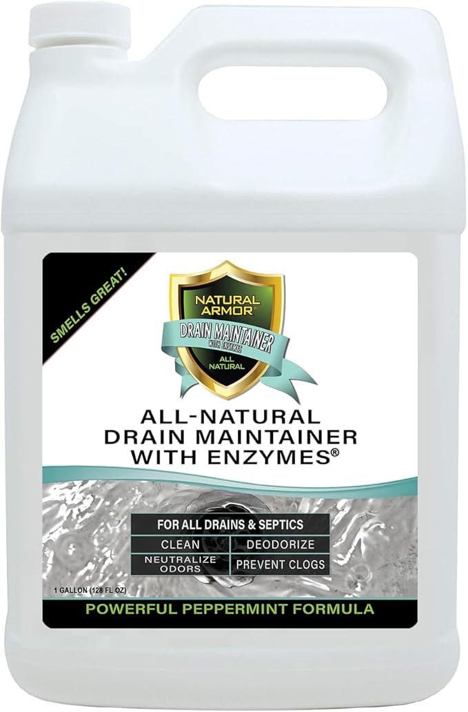 Natural Armor Enzyme Drain Maintainer - Gallon Drain Cleaner with Natural Enzyme Power to Prevent Buildup &amp Odors - Safe for Sinks Showers Grease Traps &amp Septic - Non-Toxic Formula 128 fl o
