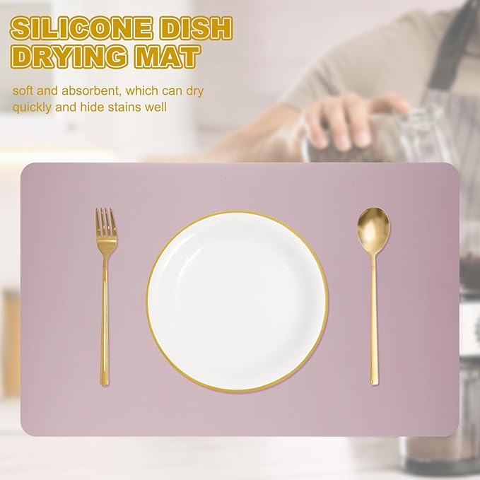 uxcell Dish Drying Mat for Kitchen Counter 31.5 x 19.6 Dish Drying Pad Pink
