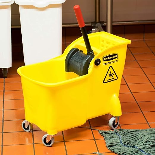 Rubbermaid Commercial Products 31 QT Tandem Mop Bucket and Wringer Combo on Wheels Yellow for Floor Cleaning/Wet Mopping