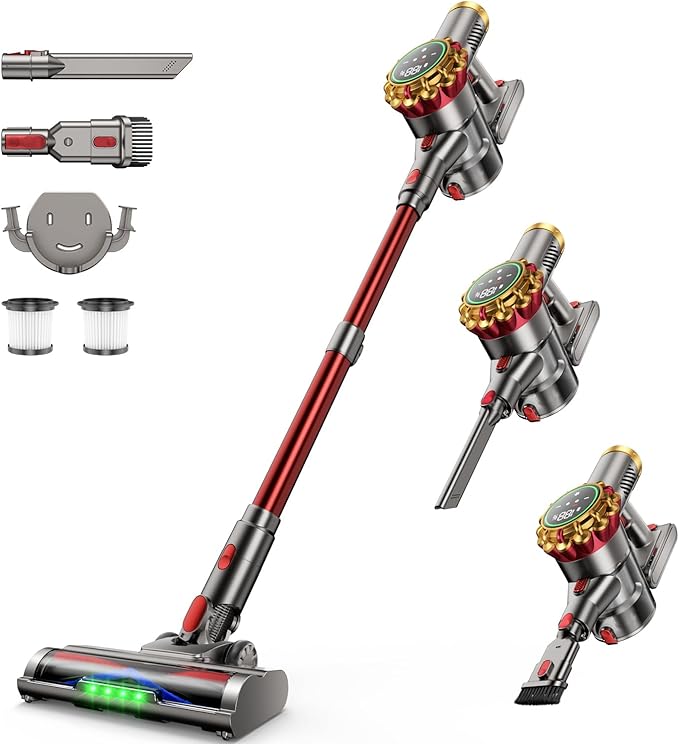 Cordless Vacuum Cleaner 580W 50Kpa Vacuum Cleaners for Home 65 Mins Battery Stick Vacuum Anti-Tangle Self-Standing 8-in-1 Lightweight Vacuum for Hardwood Floor/Carpet/Pet Hair