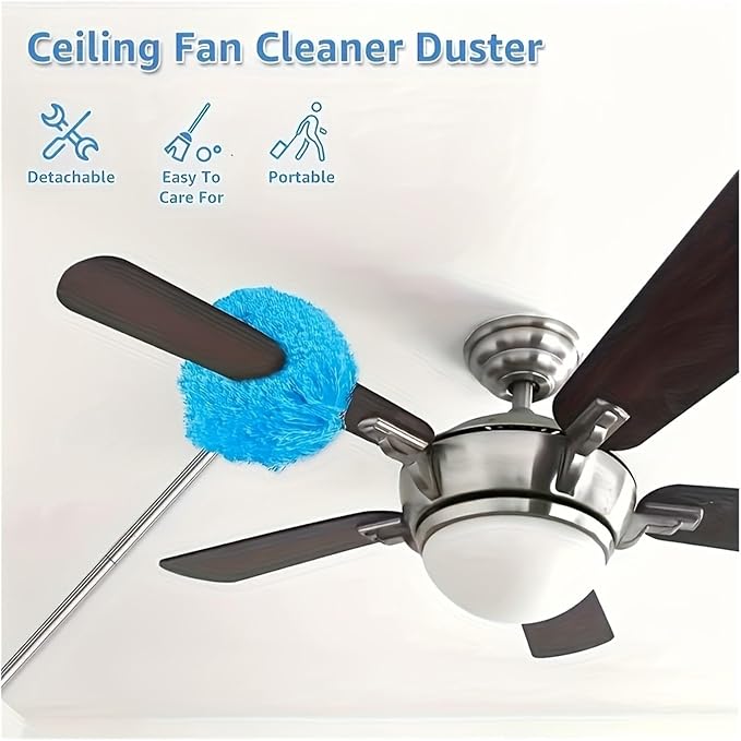 Reusable Microfiber Ceiling Fan Duster Set for Home &amp RVs - Effortless Cleaning Brush with Dust-Locking Technology(A)