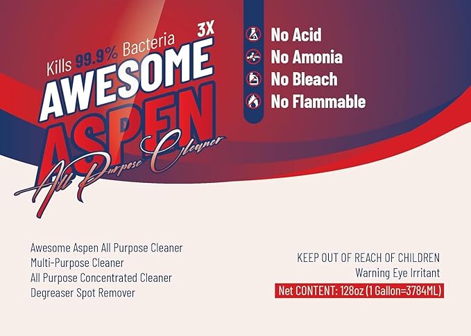 Aspen Awesome All Purpose Cleaner 2-Pack (128 oz Each) – Concentrated Formula Degreaser and Multipurpose Cleaner – Heavy Duty Bulk Cleaning Supplies for Home Auto Kitchen &amp Business (6 64oz)