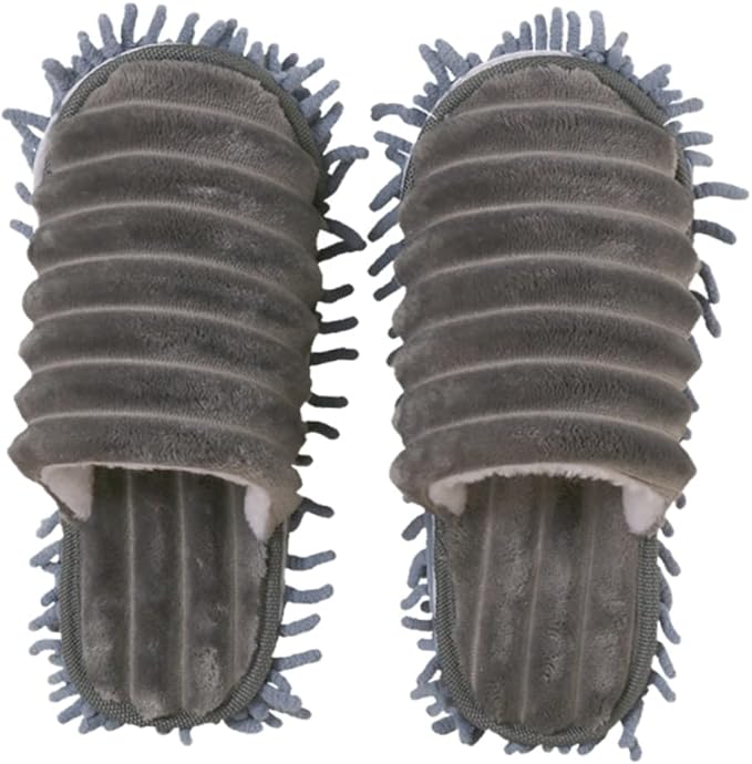 1 Pair Furry Stripes Floor Cleaning Slippers with Detachable Bottom Size Grey Unisex Mopping Slipper for House Cleaning Tool Supplies