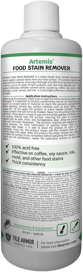 Artemis Food Stain Remover – All Purpose Cleaner for Tiles Natural Stone Marble and Porous Surfaces Removes Coffee Tea Ink Sauces Juices Beverages and Other Food Stains 32 fl oz
