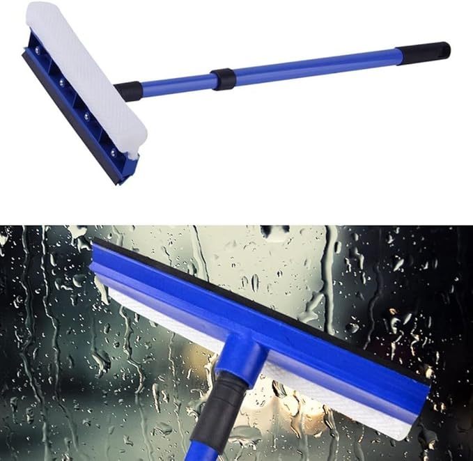 Extendable Window Squeegee Cleaner Soft Rubber High Glass Scraper Brush Telescopic Car Wiper