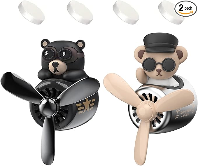 2 Pieces Car Air Fresheners Cute Bear Pilot Car Diffuser Propeller Air Outlet Vent Fresheners Suitable for Automotive Interior Decoration (Bear (A+B))
