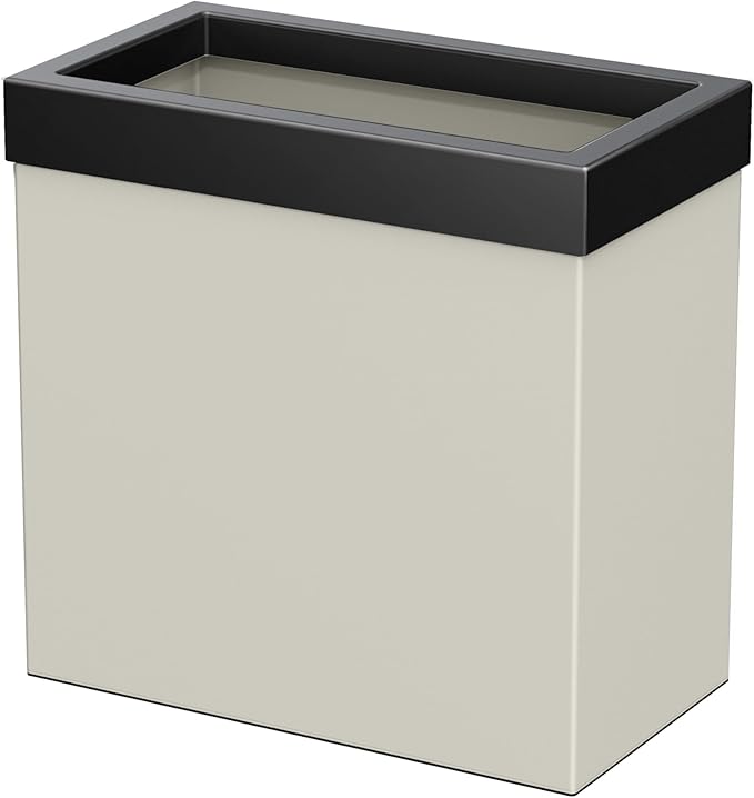 Gatco Modern Rectangle Wastebasket Matte Pearl and Matte Black Combo - Stainless Steel Trash Can with Removable Lid Leakproof 3 Gallon Capacity for Bathroom Bedroom Kitchen or Office