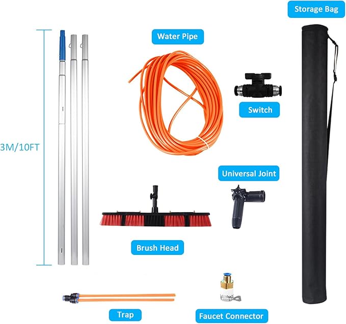 Extendable Telescopic Window Cleaner Kit with Adjustable Brush Head 3 12m Cleaning Pole Water Fed Solar Panel Washing Equipment Conservatory Roof Cleaning 55cm Brush Head