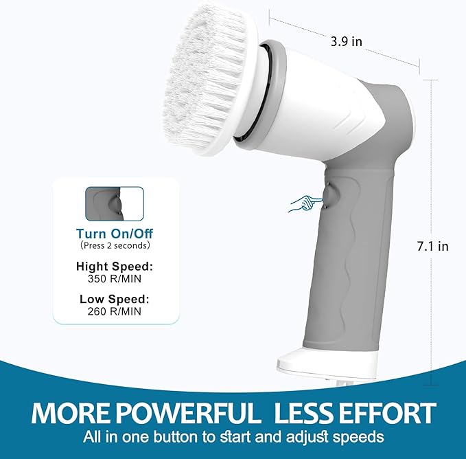 Electric Spin Scrubber Waterproof Bathroom ScrubberHandheld Spin Scrubber5 Replaceable Heads Power Shower Scrubber for Cleaning Tile/Grout/Tub