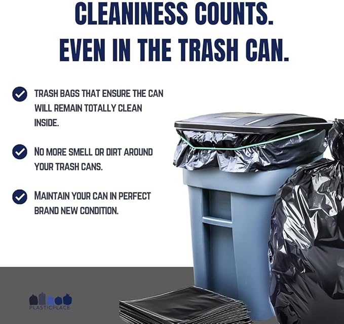 Plasticplace 64-65 Gallon Trash Can Liners for Toter │ 1.5 Mil │ Black Heavy Duty Garbage Bags │ 50” x 60” (25 Count)