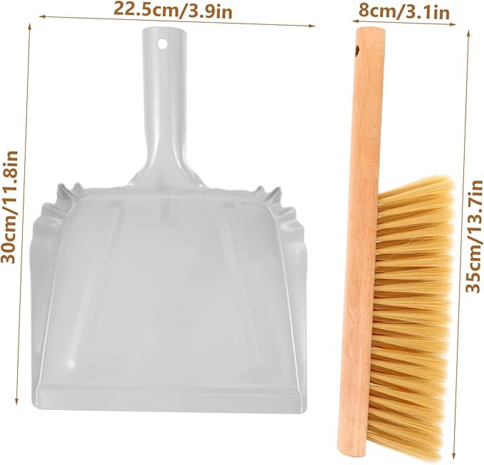 Cabilock 1set Wooden Handle Hand Broom with Dustpan Small Whisk Broom for Cleaning Home Furniture Sofa and Carpet Compact Design for Easy Dust Removal and Portability