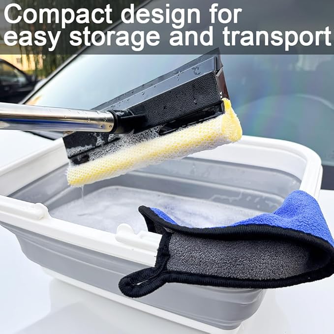 Window Cleaning Kit Squeegee with Bucket for Windshield Cleaning Bathroom Shower Doors Mirrors Tiles and Car Windows (Grey)