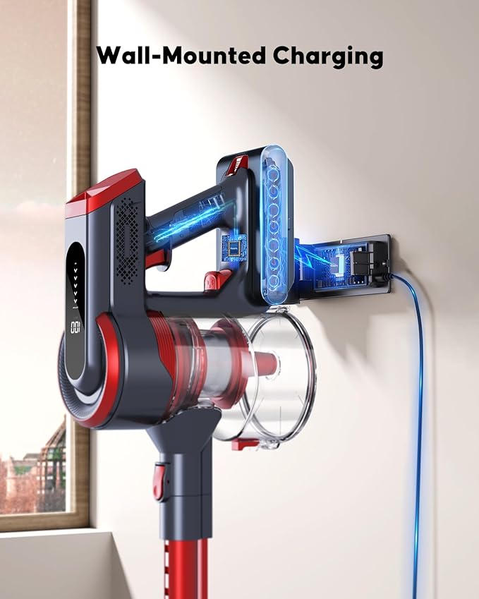Cordless Vacuum Cleaner Stick Cordless Vacuum with LED Touch Screen Anti-Tangle Vacuum Cleaner with Charging Station for Carpet Hard Floor Pet Hair