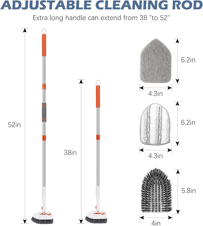 SetSail Grout Cleaner Brush with Long Handle &amp 3-in-1 Tile Tub Floor Scrubber V-Shaped Floor Scrub Brush Swivel Grout Brush Stiff Bristle Floor Grout Scrubber for Bathroom