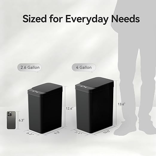 Bathroom Automatic Trash Can 4 Gallon Touchless Motion Sensor Small Garbage Can with Lid Smart Electric Narrow Waterproof Garbage Bin for Bedroom Office Black