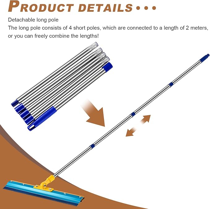 Notched Squeegee for Self Leveling Self-Leveling Floor Squeegee with 78.7 Long Stainless Steel Handle Cement Floor Leveling Tool Construction Tool with 3 Racks