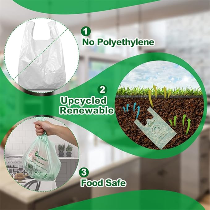 OrangeBio 3 Gallon Compostable Trash Bags 200 Count Plant-Based Small Garbage Bags for Kitchen Bathroom &amp Food Waste BPI ASTM D6400 &amp TÜV OK Compost Home Certified