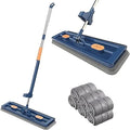 360° Adjustable Rotating Cleaning Mop with Automatic Compressed Water Triangular Mop for Cleaning Kitchen Walls Ceiling Corners (Flat) Blue + 6 Cloth)
