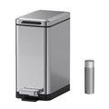Mbillion Bathroom Trash Can with Lid Slim Stainless Steel Small Bathroom Garbage Can 10 Liter 2.6 Gallon Soft Close Step Pedal Slim Wastebasket for Toilet Office Bedroom Brushed Silver
