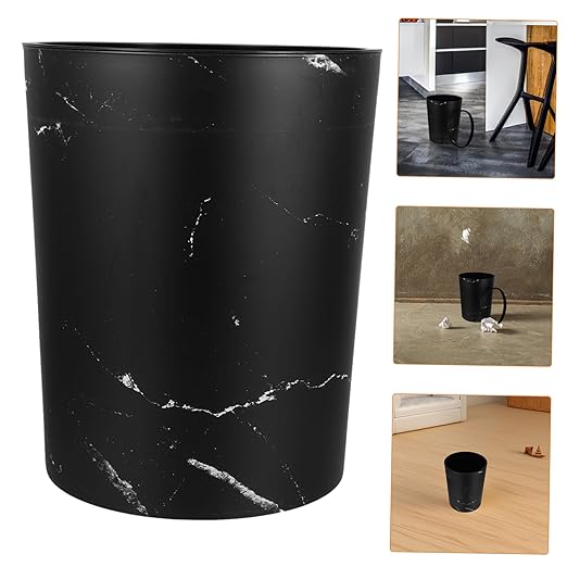 ABOOFAN Large Capacity Marble Pattern Wastebasket with Press Ring Round Plastic Garbage Bin for Bathroom Office and Bedroom Use Modern Design Trash Container