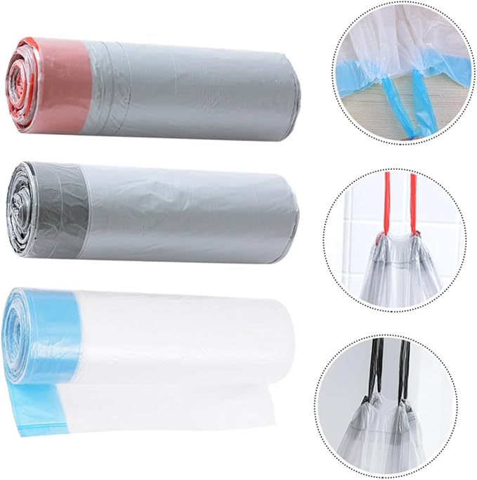 ERINGOGO Disposable Drawstring Garbage Bags 90pcs Portable Trash Bags with Handles for Kitchen and Outdoor Use Random Color Drawstring Closure