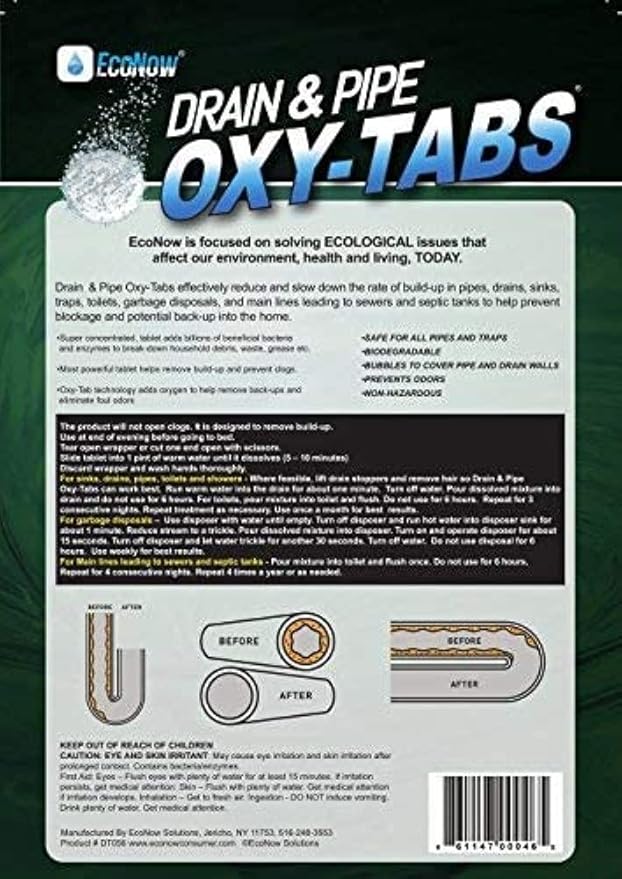 EcoNow OXY-TABS Pro-Strength Drain Cleaner Prevents Clogs Cleans Drains-Pipes-Mainlines-Garbage Disposals-Eliminates Odors at Half The Cost of Ridx-America's Best Drain Cleaner 100% Safe (50ct)