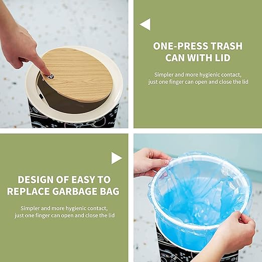 Small Bathroom Bedroom Trash Can with Lid joysticks Gaming Cool Cute Kawaii Garbage Wood Waste Bin Press Cover Round Wastebasket for Kids Boys Kitchen Nursery 7L/1.8 Gallon 8.66x14.3inch