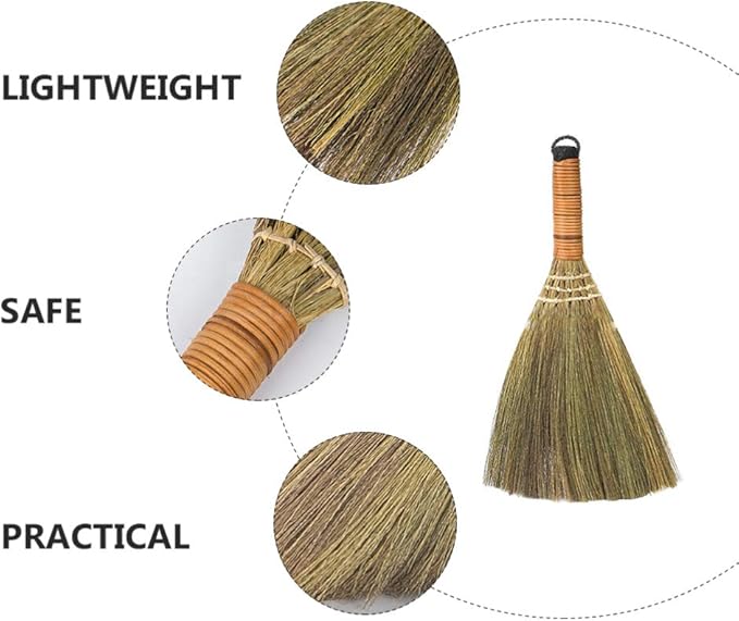 LIFKOME 2Pcs Indoor Grass Broom Whisk Broom Thai Handle Broomstick Sweeping Cleaning Tool Asian Handmade Craft Broom for Home Kitchen Bedroom