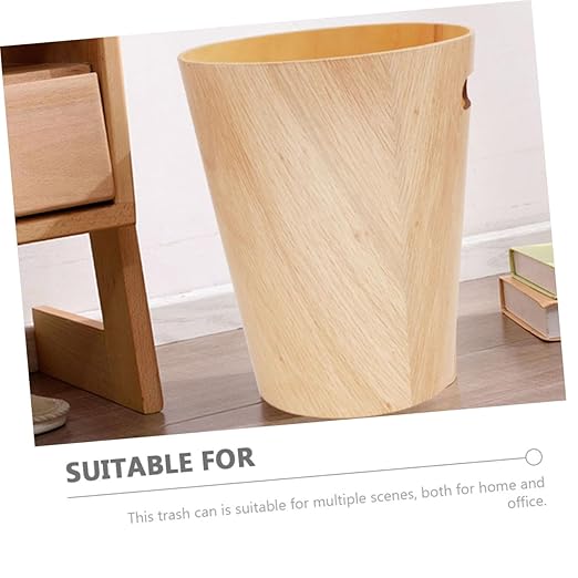 Elegant Wooden Storage Bucket Trash Can Lid Desk Garbage Bin Table Wastebasket for Home Office