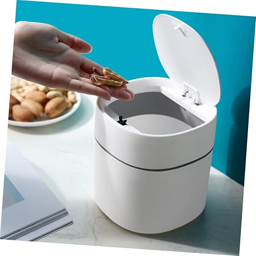 CHILDWEET 2pcs Mini Trash Can with Lid Wear-Resistant Plastic Desktop Wastebasket for Kitchen Office Bedroom Stylish Small Garbage Bin for Easy Clean-up