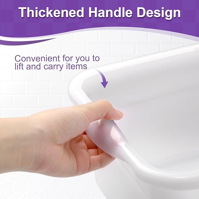 Honeydak 3 Pack Plastic Wash Basins 12 Quart Dish Pan Rectangular Wash Tub White Dishpan for Kitchen Bathroom Sink Face Washing Cleaning Foot Hospital Soaking Laundry Storage Cleaning Supplies