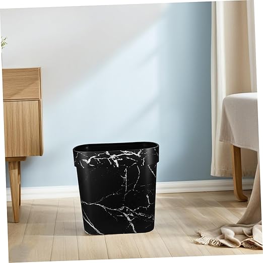 Cabilock Narrow Marble Pattern Trash Can Oval Shaped Plastic Wastebasket for Bathroom Kitchen and Bedroom Lidless Design for Quick Disposal and Elegant Rubbish Bin