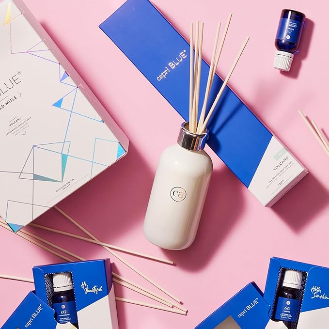 Capri Blue Volcano Reed Diffuser Set - Includes Reed Diffuser Sticks Fragrance Oil and Glass Bottle - Luxury Scented Room Freshener - White (8 fl oz)