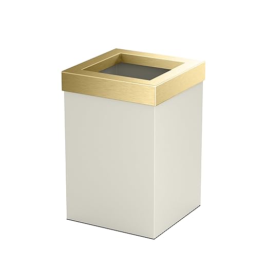 Gatco Small Bathroom Trash Can with Lid Square 3 Gallon Stainless Steel Wastebasket Under Sink Matte Pearl and Brushed Brass for Bathroom Bedroom Office (1935B)