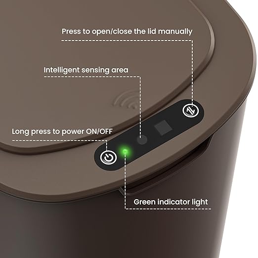 Cesun Bathroom Trash Can with Lid 5 Gallon Motion Sensor Trash Can Small Automatic Garbage Can Touchless Smart Plastic Slim Wastebasket for Bedroom Office rv Living Room Brown