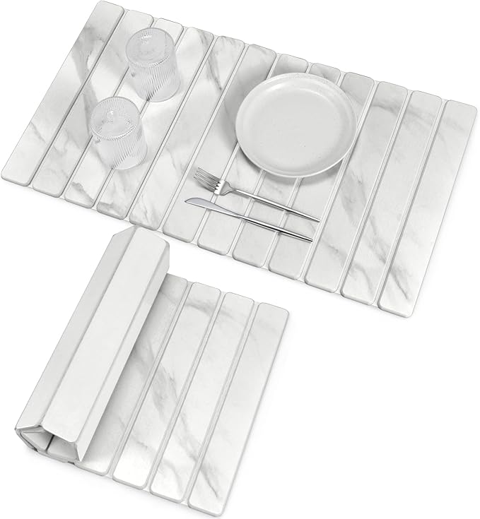 Large Stone Dish Drying Mats for Kitchen Counter 28(L)×16(W) Marble-Pattern Collapsible Quick Drying Dish Mats Ultra Absorbent Diatomaceous Earth Mats for Dishes  Match Any Countertop