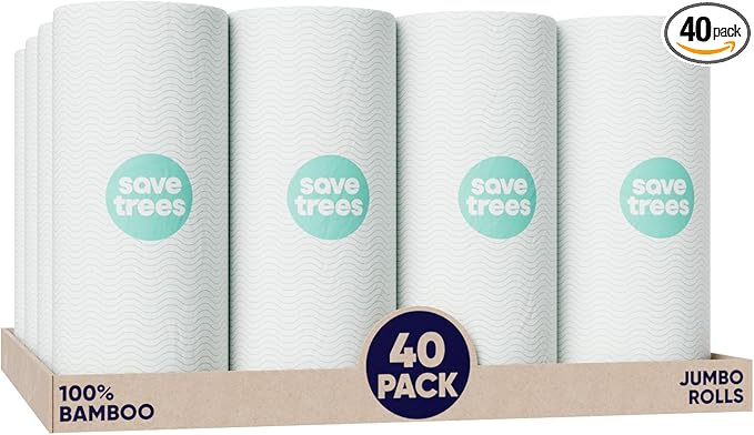 Save Trees Bamboo Paper Towels 40pk - Ultra Absorbent &amp Durable Eco-Friendly Paper Towels - FSC-Certified Chlorine-Free