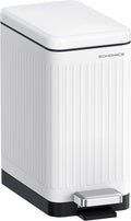 SONGMICS Bathroom Trash Can 2.6-Gallon (10 L) Trash Bin with Lid Slim for Small Spaces Stainless Steel Garbage Can Soft Close White ULTB562W01