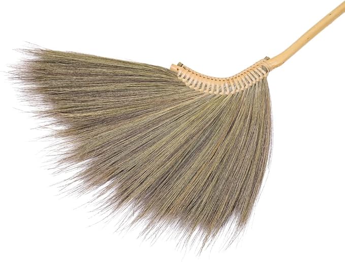 SKENNOVA - Hand Crafted Broom - Traditional Natural Grass Broom Bamboo Stick Handle Handmade Size 40 inch