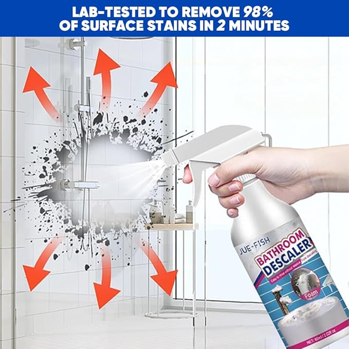 Bathroom Descaler Foam Cleaner 2025|Powerful Cleaner Spray for ShowerBathtubGlassFaucetTileToilet|Strong Cleaning for Stubborn Stains&ampLimescale Removal with 2 Microfiber Cloths (3 PCS-6oz)