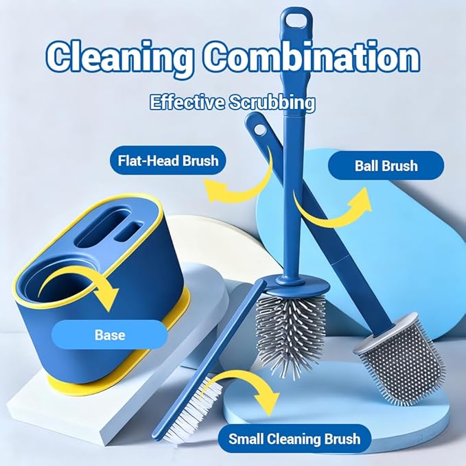 Toilet Brush Set Bathroom Accessories Toilet Bowl Cleaners Deep Cleansing Multifunctional Hanging Toilet Brush Set for Bathroom(Bule)