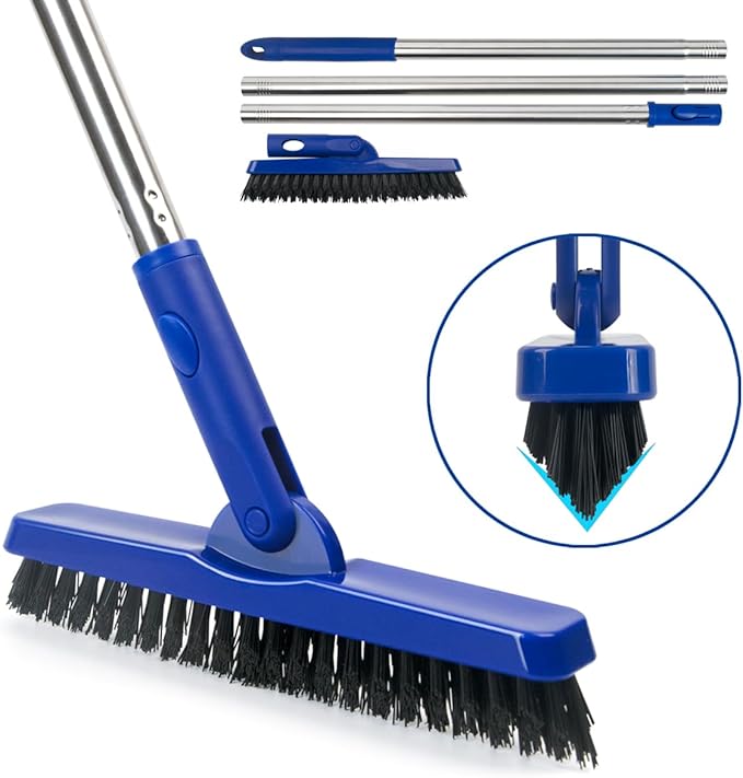 CELOX Grout Brush with Long Handle V-Shape Grout Line Scrubber with Stiff Bristle for Deep Cleaning Tile Grout Blue