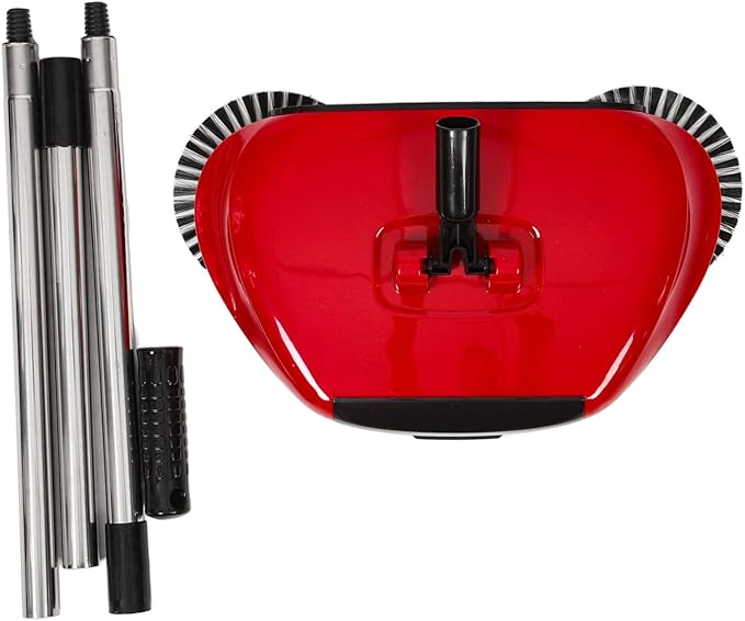 Hand Push Floor Sweeper Dustpan and Trash Bin 360° Rotating Cleaning Mop for Multi-Surface Use Random Color