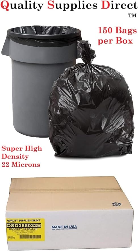 Trash Bags Black 55-60 gallon - (150 Count) True 22 Micron Heavy Duty Black Liners | Bulk Package | Black Multi-Use Garbage Bags | Made in USA | $ Savings $