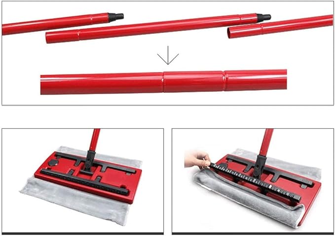 Red Mop Professional Microfiber Mop for Hardwood Laminate Tile Floor Cleaning Stainless Steel Telescopic Handle